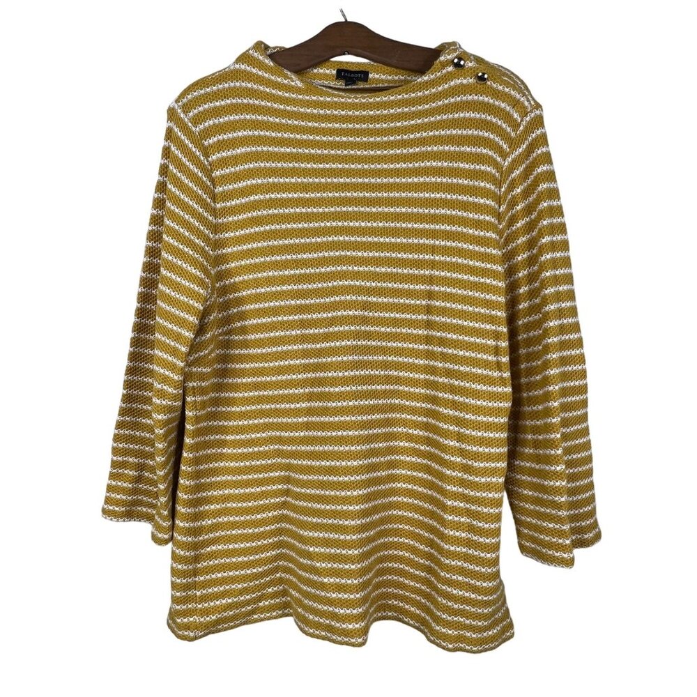 Talbots Shirt Size XL Funnel Neck Waffle Pullover Sweater Long Sleeve Striped